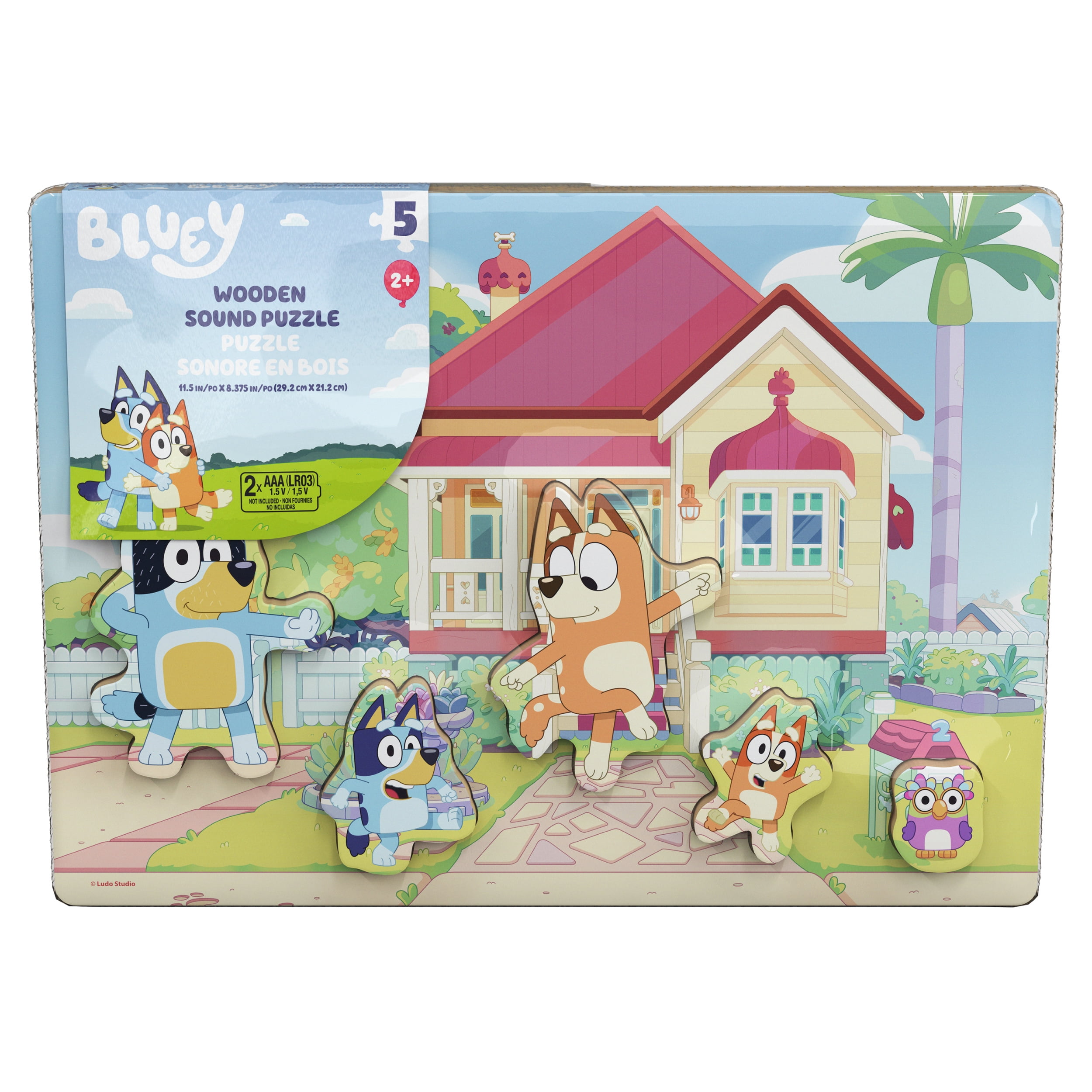 Spin Master Games, Puzzle sonore Bluey, puzzle en bois de 5 pièces pour les tout-petits et les enfants, mettant en vedette Bluey et sa famille avec des effets sonores tirés du dessin animé, jouet d'ap