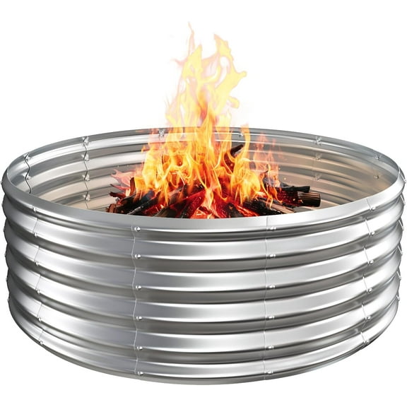 Diameter Camp Fire Ring Pit, Large Round Galvanized Steel Fire Pit, Heavy Duty Steel Fire Pit for Backyard, Camping, Bonfire
