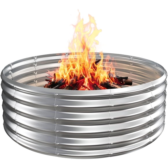 ; Round Galvanized Steel Ring Pit for Backyard Camping Bonfire; Round Steel Raised Garden Bed Kit Metal Raised Garden Box for Outdoor Gardening and Planting (.x.xFT )