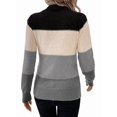 thumbnail image 3 of Suéteres de Bloque de Color para Mujer, Blusas de Larga con Cuello Alto, Suéter de Punto Holgado. Gris L, 3 of 7