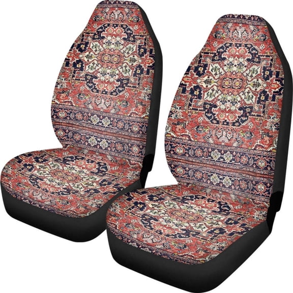 Pehede Car Seat Cover Red Vintage Carpet Pattern Front for Cars, Easy to Install Cover Set, Accessories Auto Trucks Van SUV,2 Packs