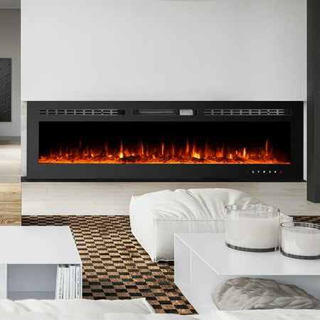 

NSdirect 60 Wall Mounted Recessed Electric Fireplace Heater with Remote and LED Touch Screen Multi-Color Flame