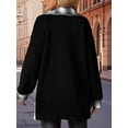 thumbnail image 6 of Shackets for Women Fleece Button Down Plaid Long Coat Lapel Hooded Fleece Lined Jacket Fashion Color Block Tops Black S, 6 of 7
