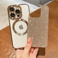 thumbnail image 4 of Compatible with iPhone 14 Pro Magnetic Glitter Case, Luxury Plating Cute Bling Clear Phone Case, Compatible with MagSafe for Women Girls with Camera Protector Back Cover - Gold, 4 of 6