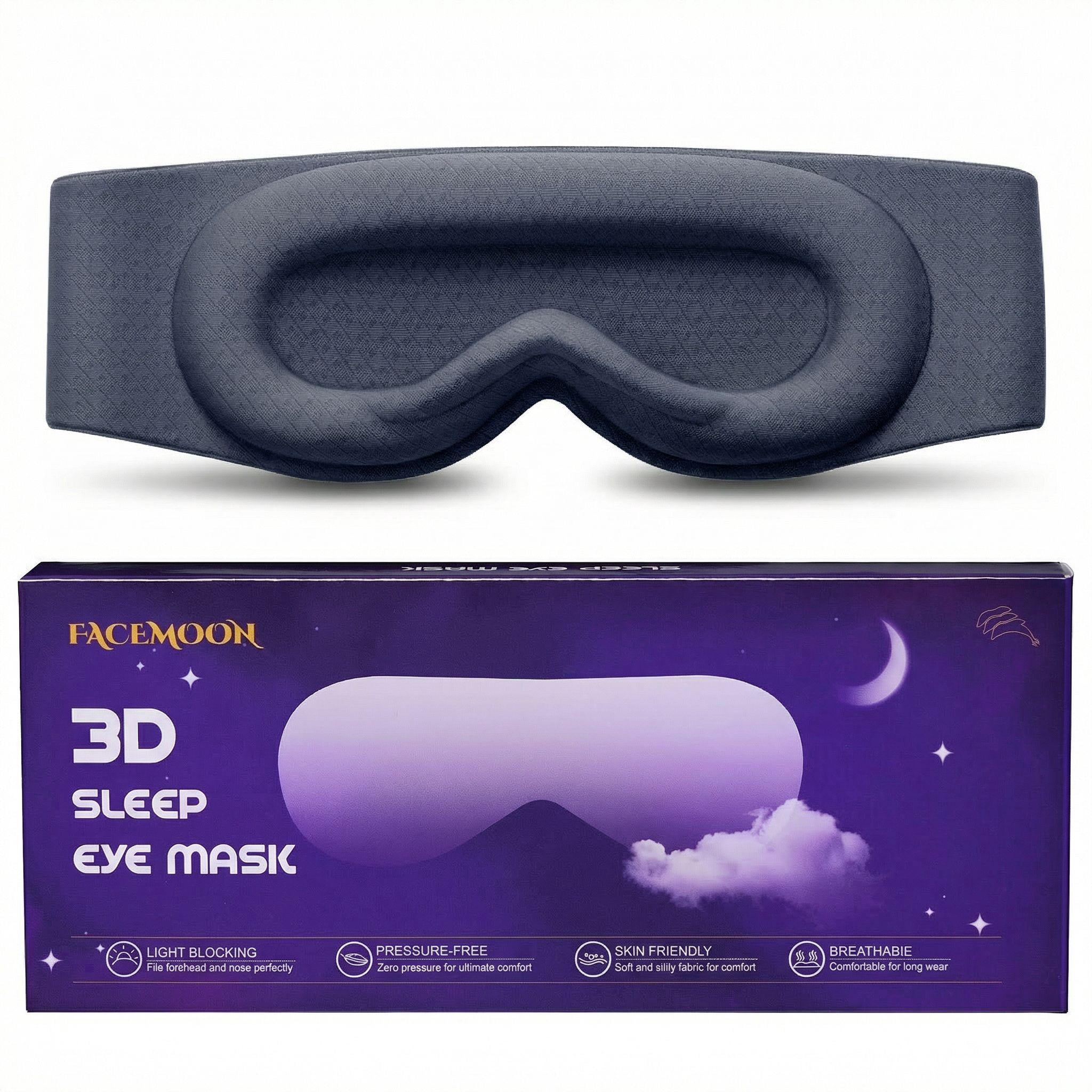 FACEMOON Weighted Sleep Mask 100% Blackout 3D Contoured for Men and Women Restful Sleep Experience Soft Memory Foam Zero Pressure Commute Black