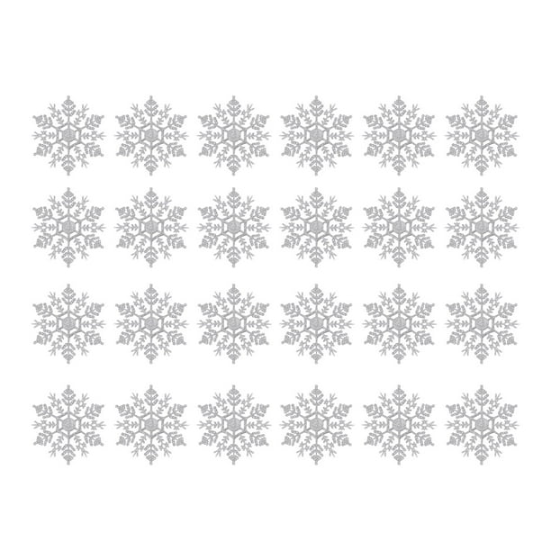 FELTECHELECTR 24 copos de nieve de plástico blancos para decoración de árboles de Navidad, carnavales y fiestas.