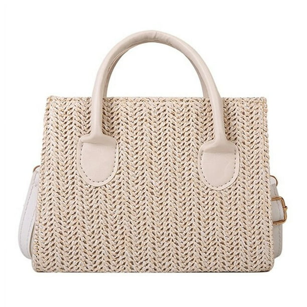 LHSHID Straw Beach Tote Shoulder Bags Women Hand-Woven Leather Crossbody Handbag Purse