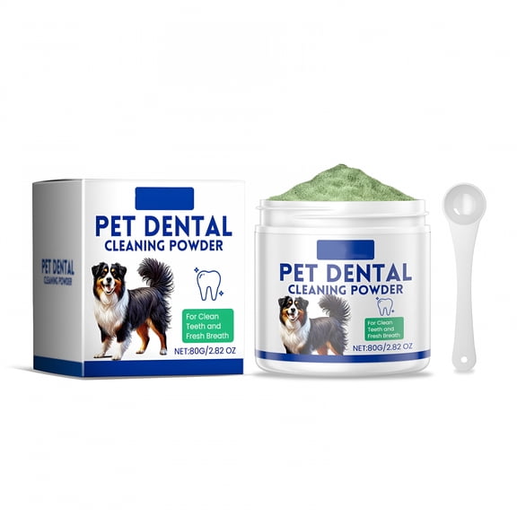 QARUN Dog Dental Care Powder, Teeth Cleaning Powder for Tartar And Plaque Control, Meat-Flavored Formula for Fresh Breath, Easy-To-Use