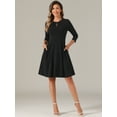 thumbnail image 4 of DARING DIVA Pleated Keyhole Neck A-Line 3/4 Sleeve Dress XS Black, 4 of 6