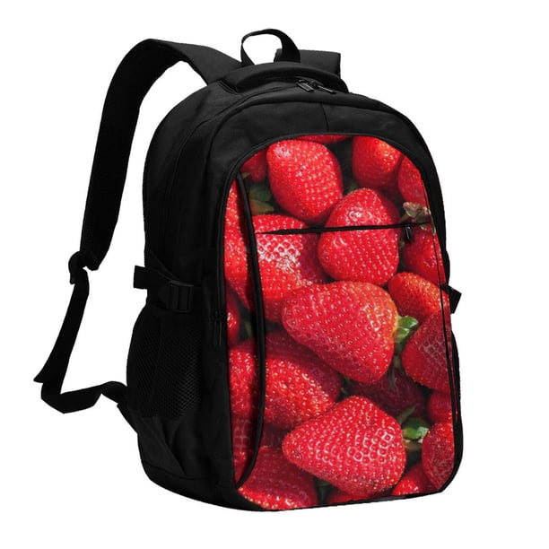 Fotbe Strawberry Red Mochila con Estampado y Puerto USB para Hombre y Mujer, Mochila Antirrobo, Mochila de Viaje, Mochila Escolar, Mochila Universitaria
