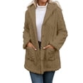 thumbnail image 2 of Tusihei Women's Collared Hooded Long Sleeve Fuzzy Coat Warm Button Down Cardigan Outerwear Casual Fall Winter Solid Sweater Jacket, Brown S, 2 of 8
