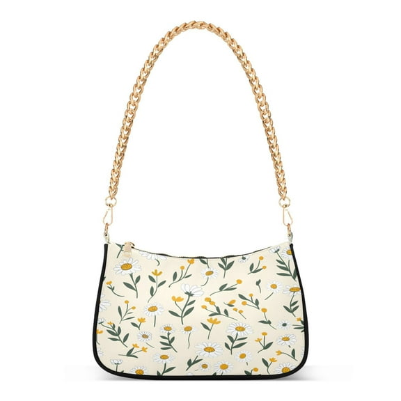 Ryvnso Daisy Floral Womens Chain Shoulder Bag Tote Handbags Clutch Hobo Purse with Zipper for Travel
