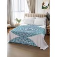 thumbnail image 2 of Twin Flat Sheet 66"x96", Turquoise Boho Soft Lightweight Bedding Flat Sheets Only, Retro Ethnic Teal Geometric Aesthetic Brushed Microfiber Top Bed Sheet, Breathable StainResistant Bedsheets, 2 of 9