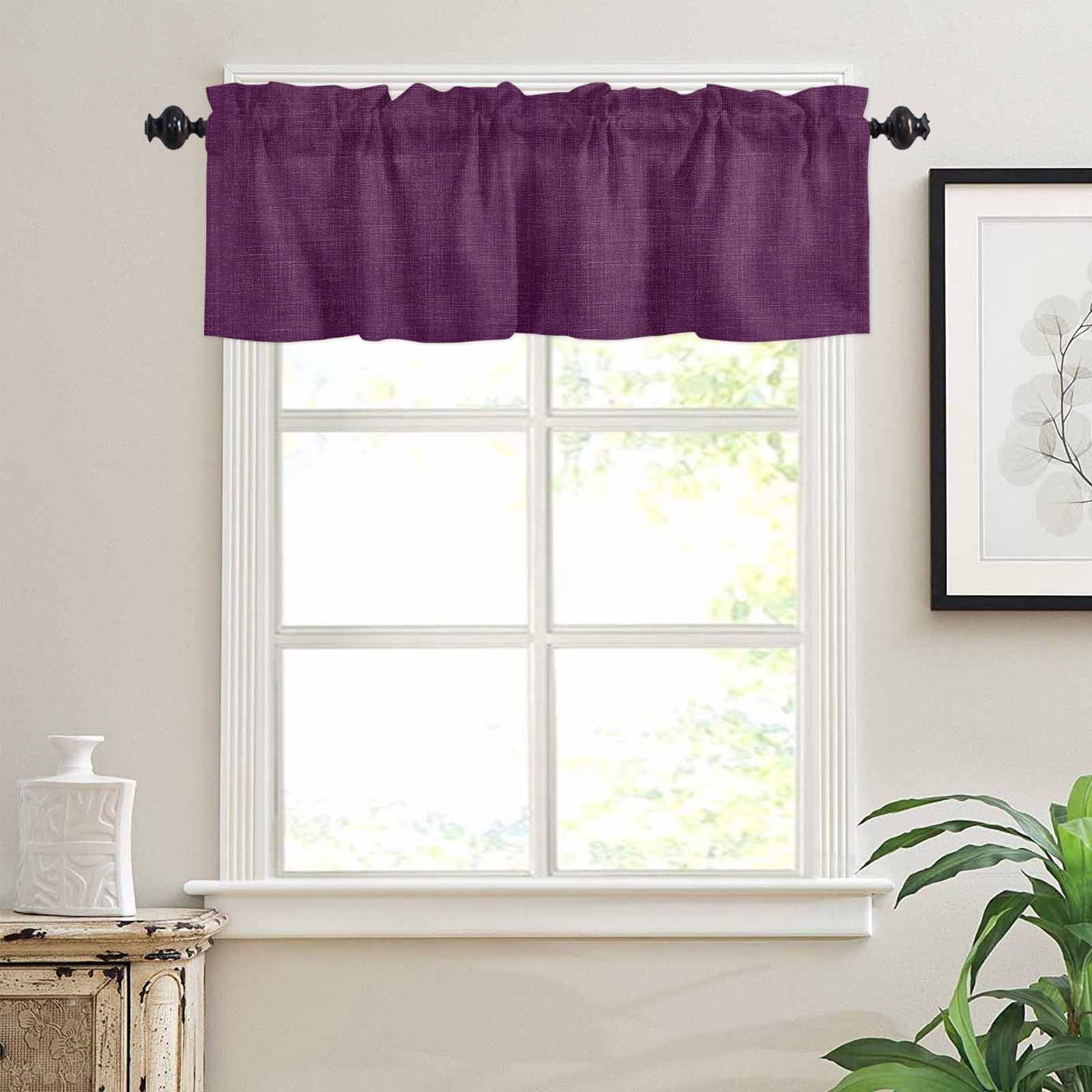 Vintage Dark Kitchen Curtains Valance and Tier Set Purple Linen Texture Farmhouse Rod Pocket Short Curtains for Small Window 3 Pieces Set for Bedroom Bathroom Cafe (54" x 18"+27" x 36")