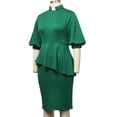 thumbnail image 2 of Afinprain Women's Clergy Dress with Tab Collar Peplum Waist and Puff Sleeve Church Minister Uniform, 2 of 8