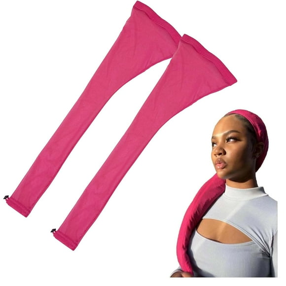 Manche en Tissage pour Locs avec Cordon, Bande Élastique pour Chignon, Rose 2 Pcs