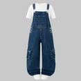thumbnail image 3 of Fesfesfes Girls Fashion Adjustable Straps Wide Leg Denim Overalls and Metal Buttons Cute Casual Jumpsuit for Teen Youth Kids(Blue#1,8-9 Years), 3 of 8
