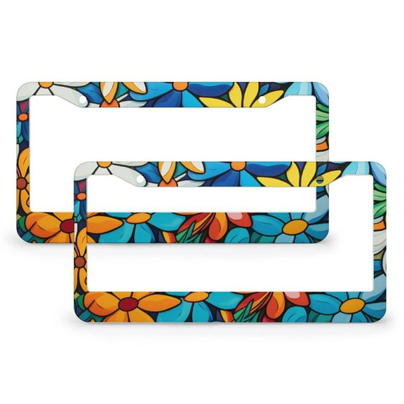 License Plate Frames Multicolored Floral Car Tags Frames Holder 2 PCS Watercolor Flowers Aluminum Metal License Plate Cover for Us Standard Vehicles