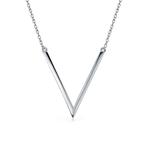 Bling Jewelry Womens Minimalist Chevron V Pendant Necklace 14K Gold Plated Silver