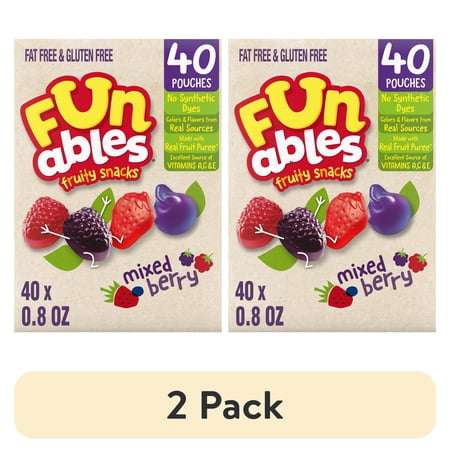(2 pack) Funables Fruity Snacks, Mixed Berry Flavored Snacks, 0.8 Ounce Pouches, 40 Count