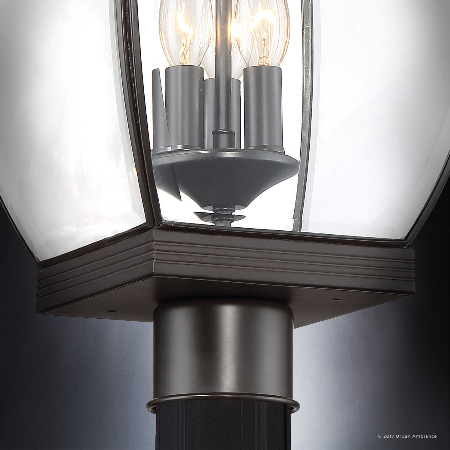 Urban Ambiance Luxury Colonial Outdoor Post Light, Large Size: 22"H x 9"W, with Transitional Style Elements, Bowed Design, Gorgeous Dark Medieval Bronze Finish and Beveled Glass, UQL1174