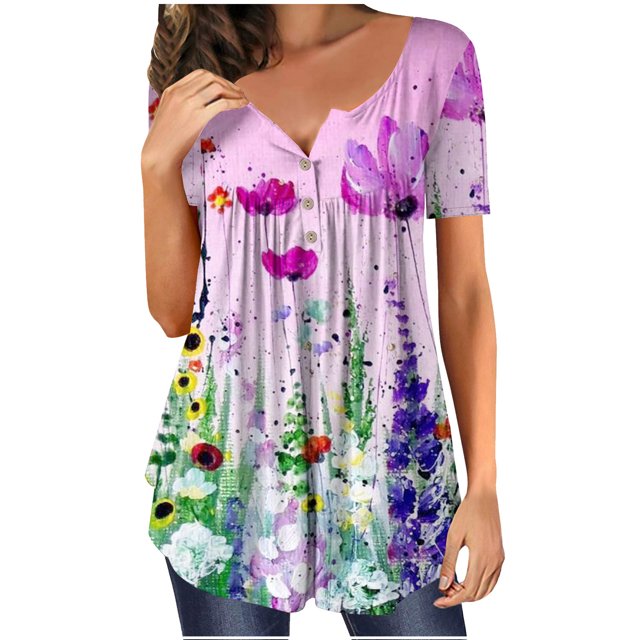 Birdeem Mode Femmes Été T-Shirt Imprimé Ample Col Rond Manches Courtes Blouse Décontractée