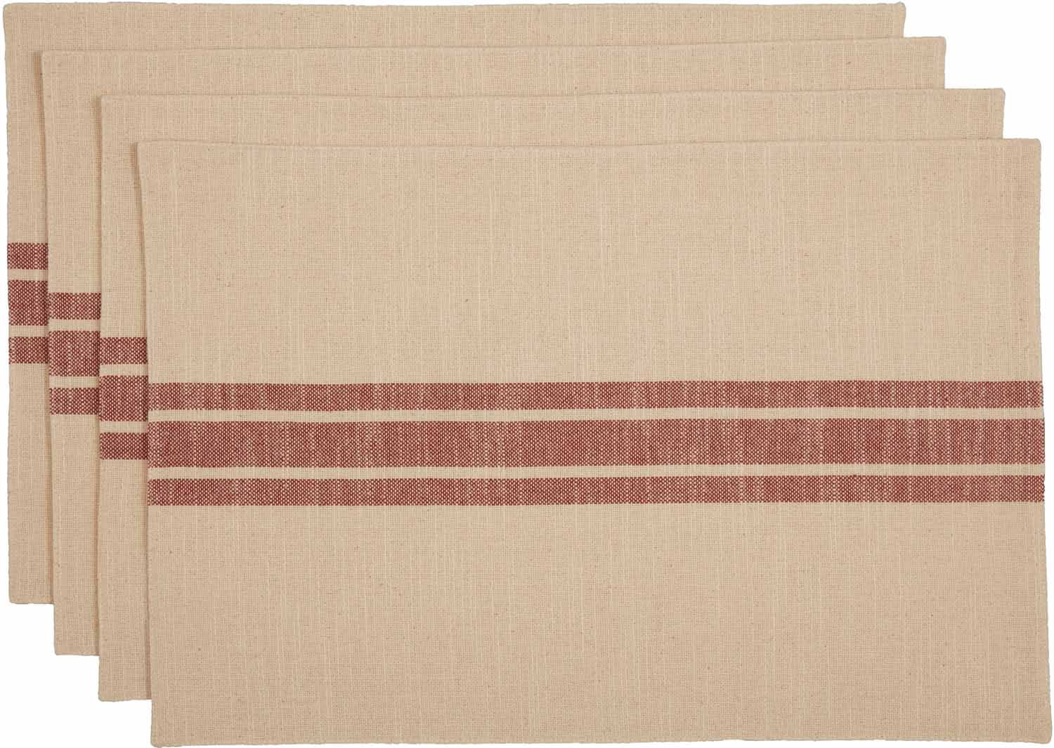 Piper Classics Market Place Red Grain Sack Stripe Placemats, Set of 4, Cotton
