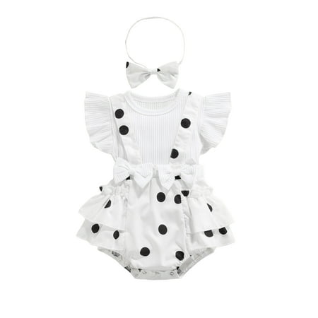 

Binpure Baby Girls Outfit Printing Fly Sleeve Splicing Romper Headwear