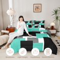 thumbnail image 4 of Manfei Abstract Block Full Size Comforter Sets, Modern Square Art Bedding Comforter Set, Cyan Black Gray, Black Reversible 3pcs, 1 Comforter and 2 Pillowcases, 4 of 6