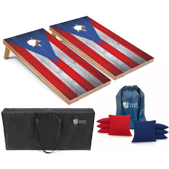 Tailgating Pros Regulation Cornhole Boards Flag Set - Includes 8 Bean Bags, Carrying Cases, and 4'x2' Corn Hole Toss Game - Optional LED Lights