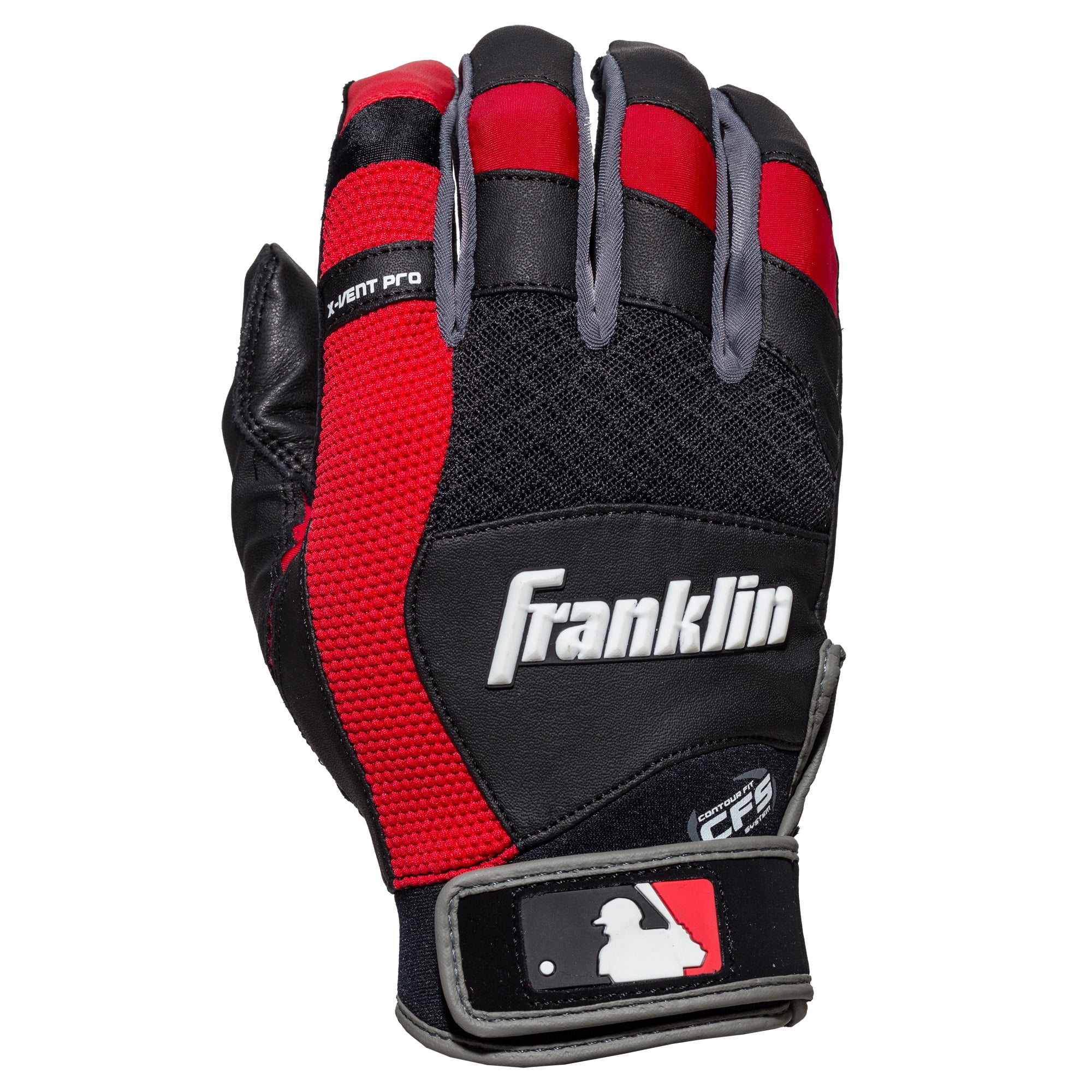 Franklin Sports XVent Pro Youth Large Batting Gloves, Black/Red