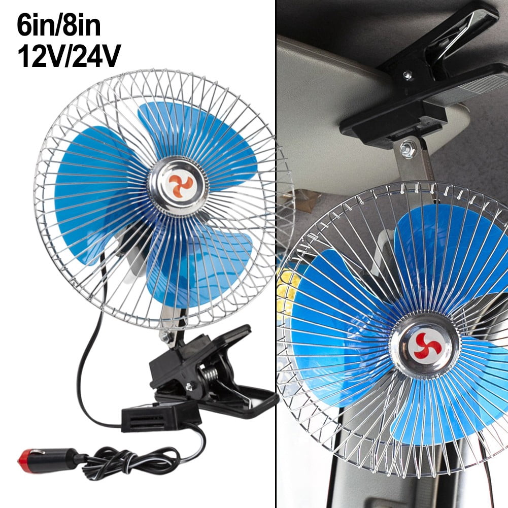 Huanke-12v24v Metal Car Fan Truck Shaking Head Electric Fan Silent Strong Wind Cooling