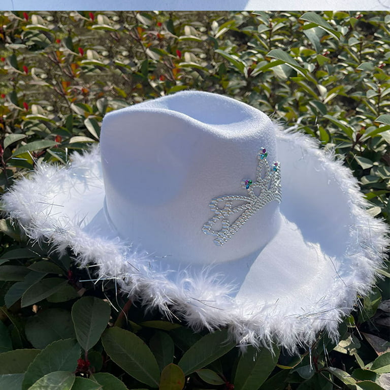 Noarlalf Hats for Men Pink Hat with Feather Fluffy Feather Brim Adult Size Cowboy  Hat with Feathers for Party Play Dress Up Outfits for Women Cowboy Hat 