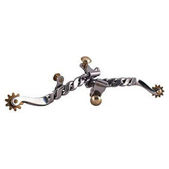 Showman Youth Stainless Steel Twisted Band Spurs w/ Brass Rowels & Buttons