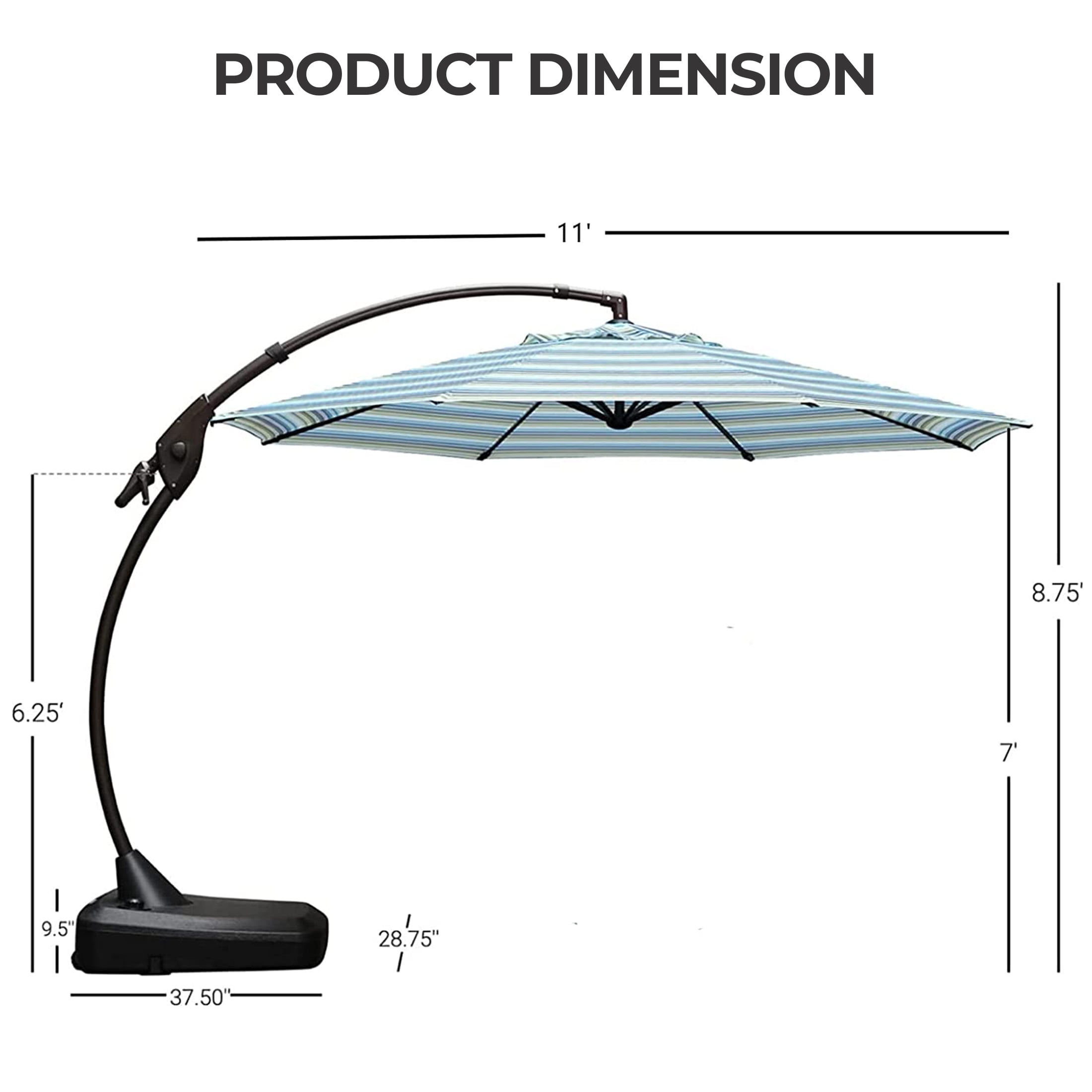 GRANDPATIO 11 ft Patio Umbrella with Base, Aluminum Cantilever Offset Umbrella with Tilt & Rotation Umbrella for Outdoor, Pool, Stripes
