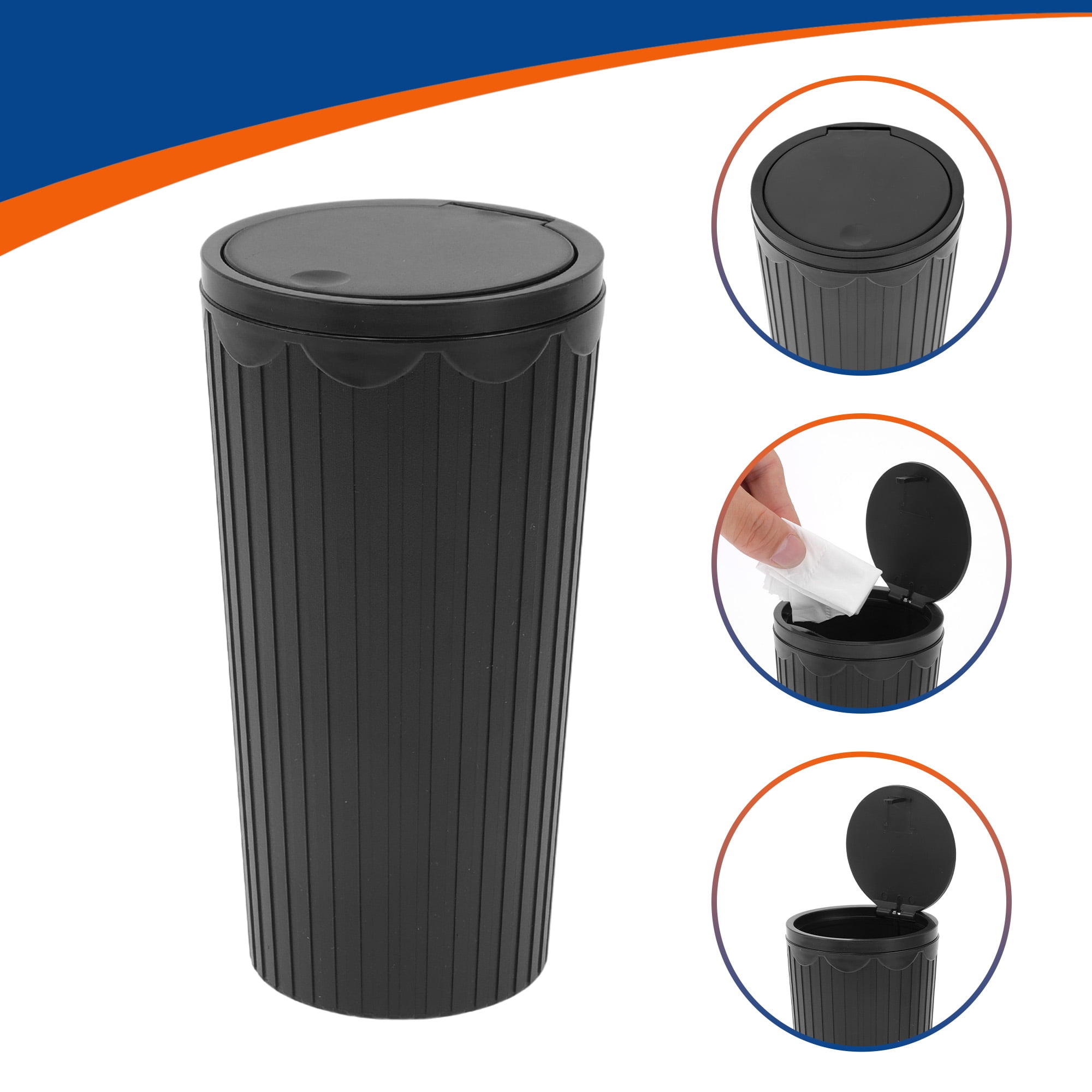 Unique Bargains Car Trash Can Trash Bin Portable 3.5x6.3in Height Plastic Black