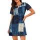 thumbnail image 1 of Balery Indigo Patchwork Quilt Camisón de manga corta con cuello redondo para mujer, cómodo y elegante., 1 of 6