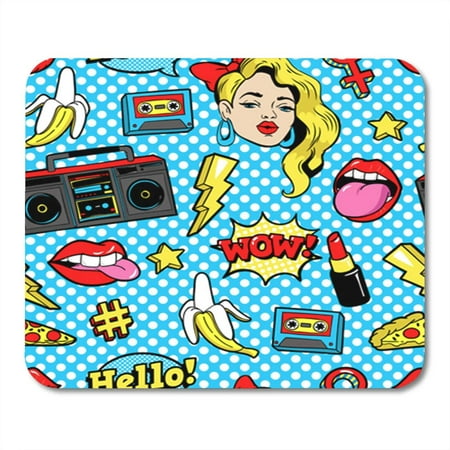 SIDONKU Seamless Pattern with Fashion Patch Badges Woman Lips Tape Recorder Mousepad Mouse Pad Mouse Mat 9x10 (Best Mouse And Keyboard Recorder)