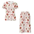 thumbnail image 5 of DISNIMO Dolphin Printed Women's Pajama Sets, Strawberry Floral Printed Pjs Short Sleeve Tops and Capri Pant Lounge, L, 5 of 7