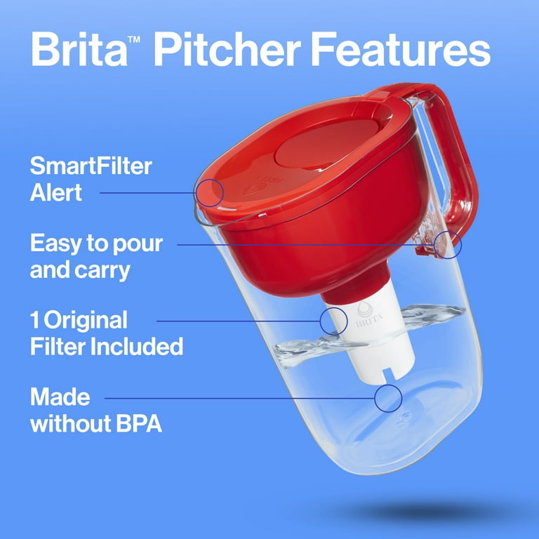 10-Cup Large Water Filter Pitcher in Red, BPA Free 10-Cup Large Water Filter Pitcher in Red, BPA Free