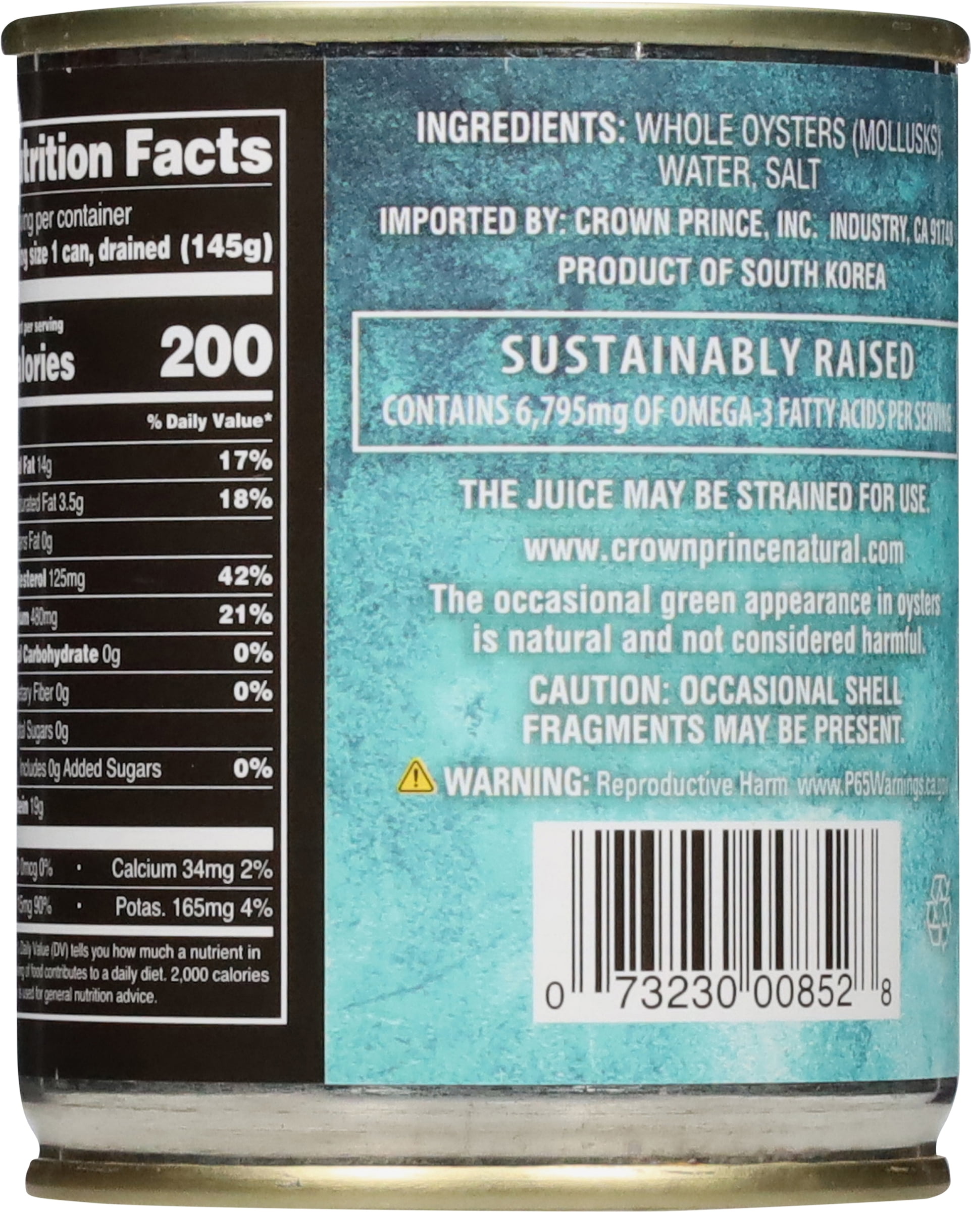 (2 pack) Crown Prince Natural Whole Oysters Packed in Water, 8 oz Can Non-GMO