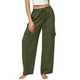thumbnail image 4 of TFEOQRY Womens Cargo Pants with Pockets Elastic Waist Drawstring Solid Color Loose Casual Wide Leg Pants, 4 of 7