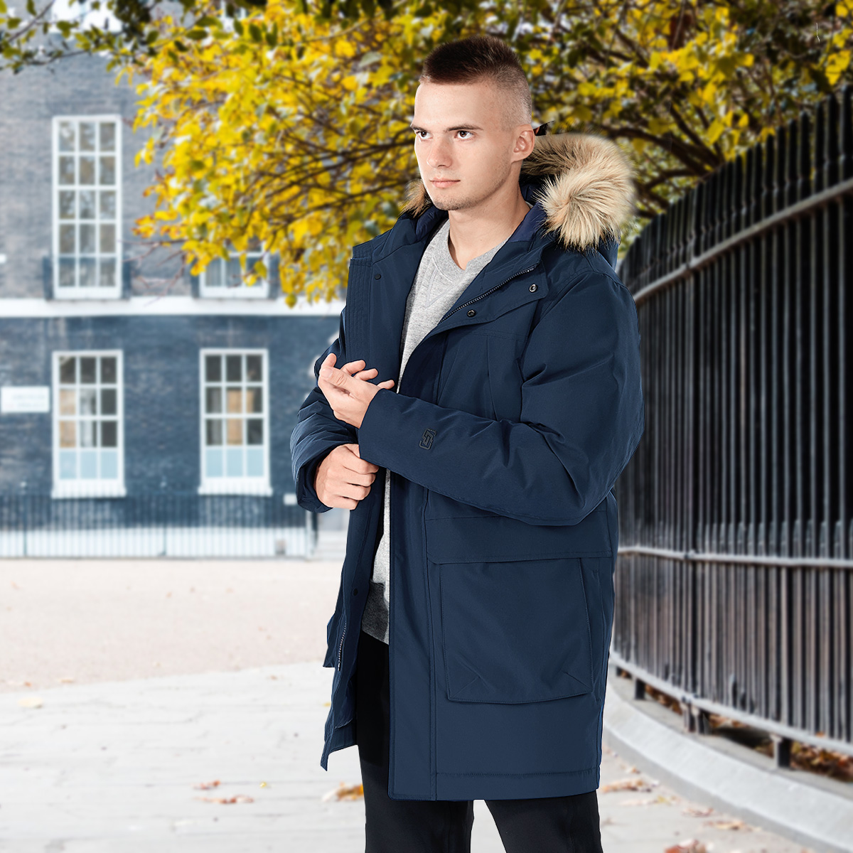 GYMAX Mens Long Down Coat Removable Faux Fur Hood Thicken Winter Coat Down Jacket Parka Puffer Coat