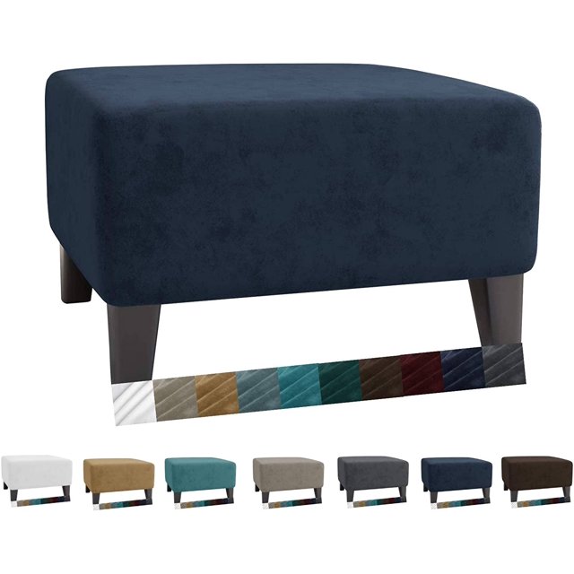 GHSDFBB Velvet Ottoman Slipcover Small Stretch Square Rectangle Footstool Slipcover Folding Storage Ottoman Covers for Living Room with Elastic Bottom (Ottoman Small, Navy Blue)