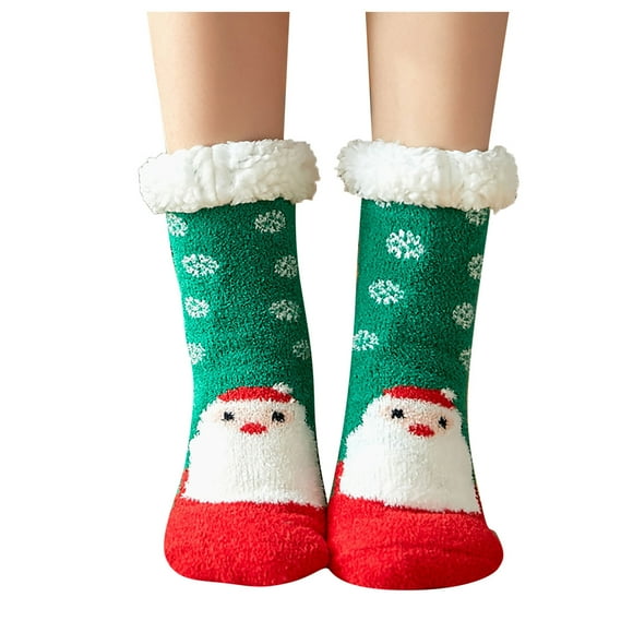 Fgnfyis Christmas Women's Thicken Warm Sleeping Slippers Socks Fuzzy Socks for Women Cartoon Non- Home Floor Socks Green