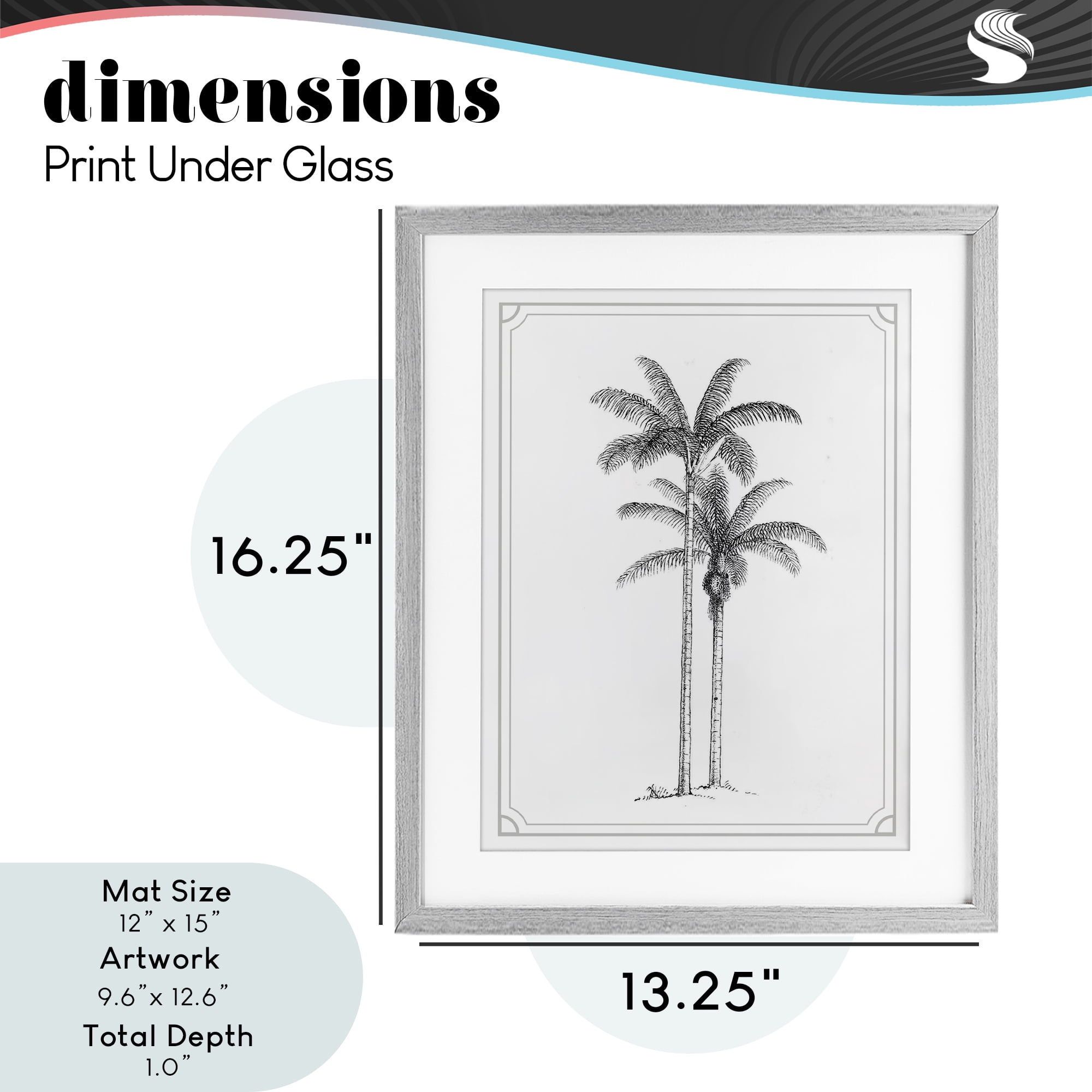 Vintage Simple Palm Tree Gray Framed Print Under Glass, design by Lettered and Lined