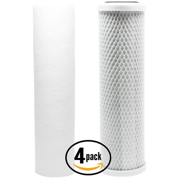 4-Pack Replacement Filter Kit for Water Depot WD RO 3S RO System - Includes Carbon Block Filter & PP Sediment Filter - Denali Pure Brand