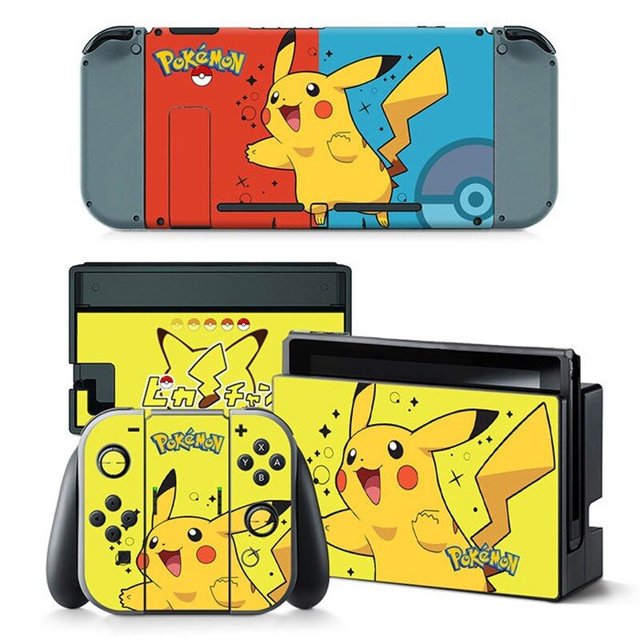 Pegatinas de la serie Pokemon Nintendo NS Switch, película protectora para máquina de juego, Pikachu, Gengar, Snorlax, Pokeball, mango de cuerpo completo qym unisex