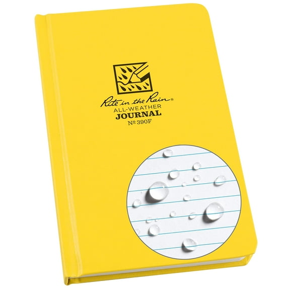 Rite in the Rain Weatherproof Hard Cover Notebook, 4.75" x 7.5", Yellow Cover, Journal Pattern (No. 390F) CA1