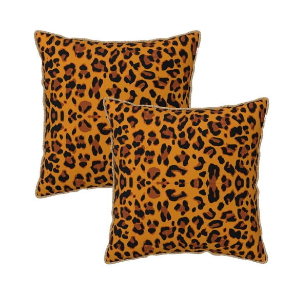 Velvet Decorative Throw Pillow Covers Set of 2, Soft Square Cushion Cover with Invisible Zipper Orange Leopard Skin Texture Printing, 18"x18"